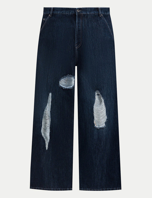 OFF WHITE SHINY SHREDDED WIDE JEANS