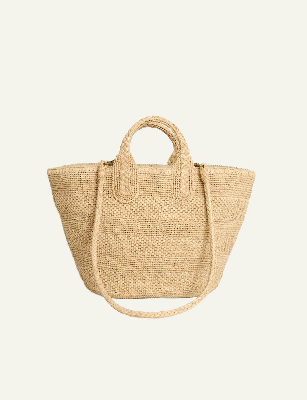 Ibeliv Soma raffia tote bag natural woven shoulder strap front view