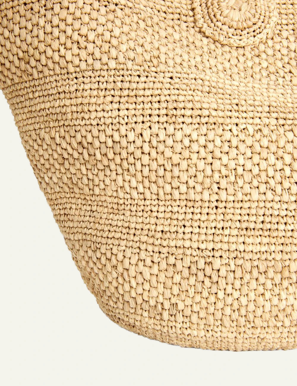 Ibeliv Soma raffia tote bag natural woven shoulder strap front detail view