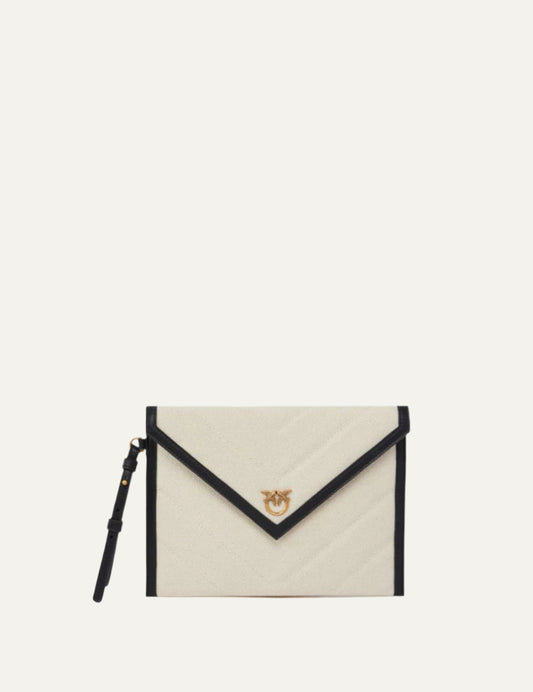 PINKO FLAT PURSE HANDLE CANVAS CHEVRON + VITELLO SETA