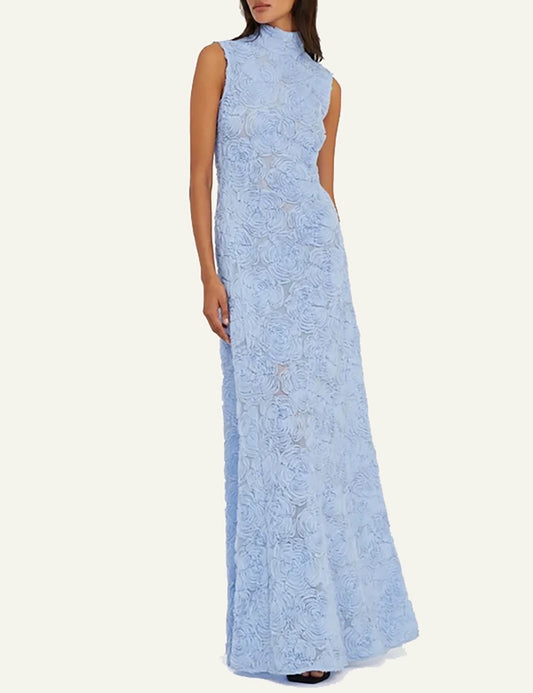 ROTATE FLOWER MESH MAXI DRESS