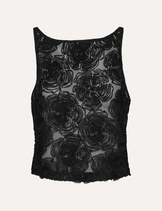 ROTATE FLOWER MESH BOATNECK TOP