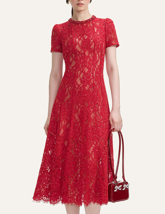 SELF-PORTRAIT LACE MIDI DRESS