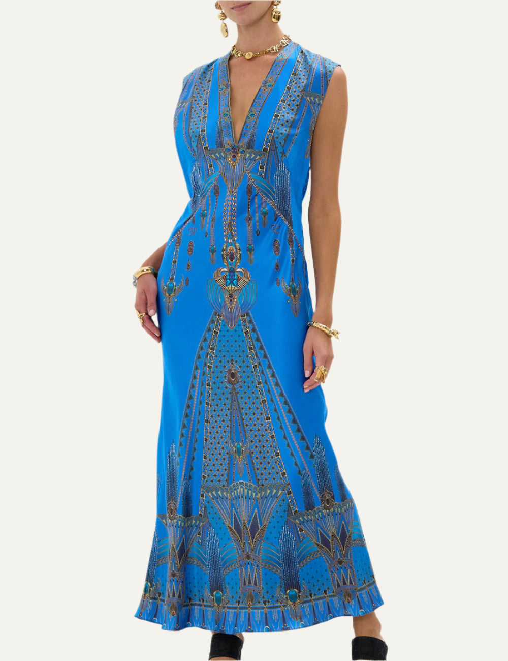 CAMILLA EXTENDED SHOULDER LONG DRESS