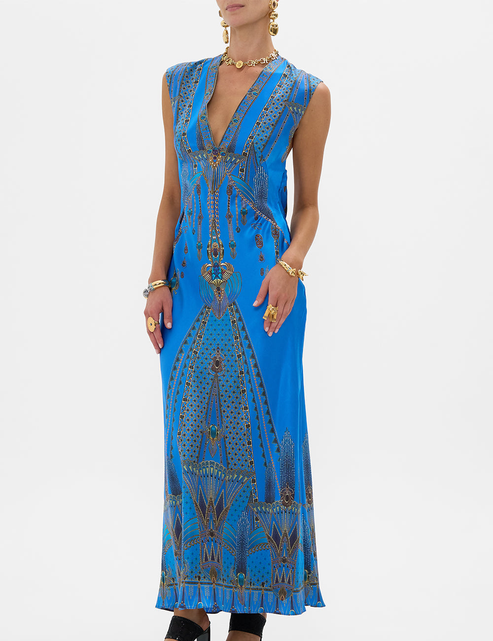 CAMILLA EXTENDED SHOULDER LONG DRESS