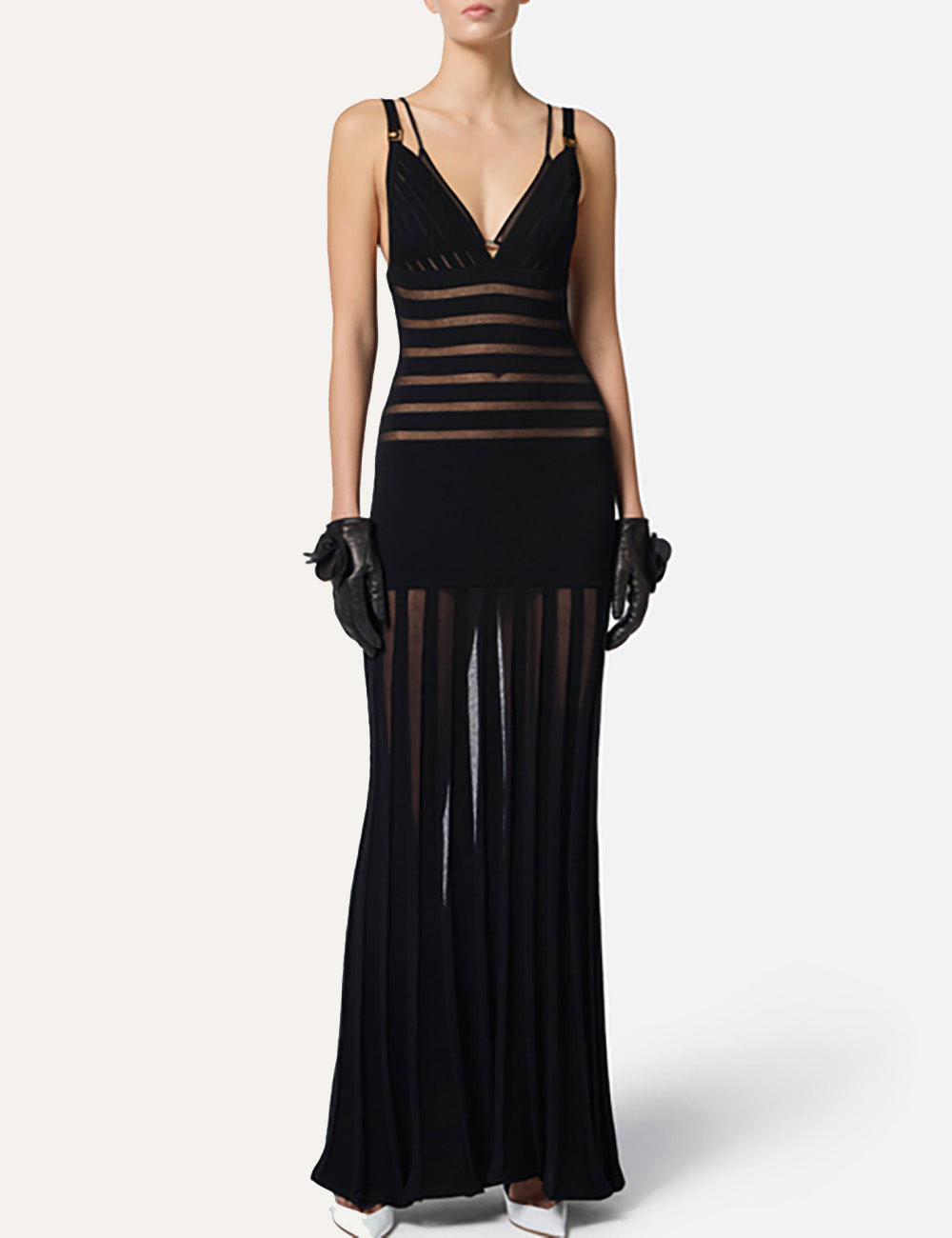 ELISABETTA FRANCHI Red Carpet knit dress with transparency details