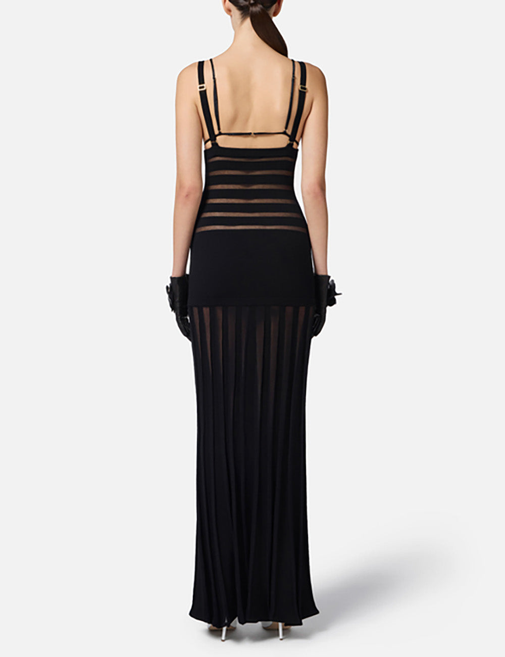 ELISABETTA FRANCHI Red Carpet knit dress with transparency details