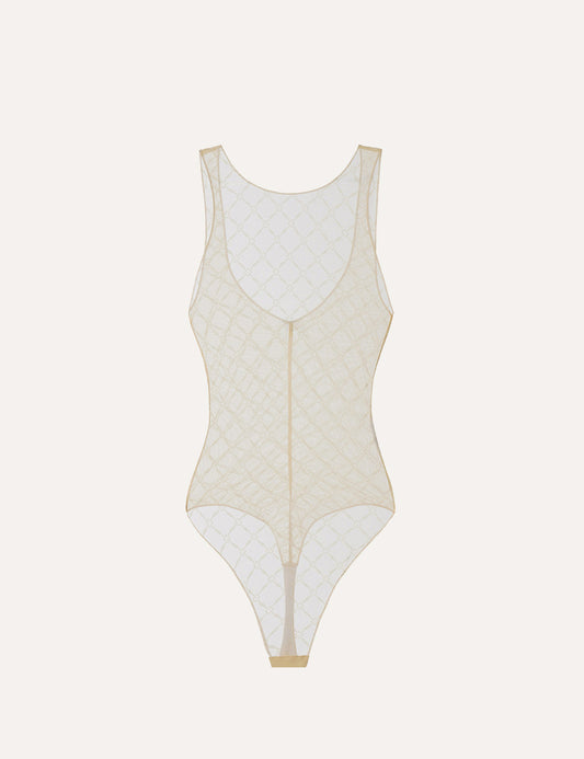 ELISABETTA FRANCHI Bodysuit in jacquard tulle fabric with diamonds