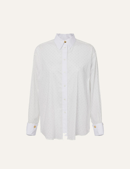 ELISABETTA FRANCHI Oversized poplin shirt with rhinestones