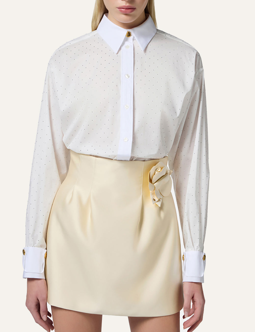 ELISABETTA FRANCHI Oversized poplin shirt with rhinestones