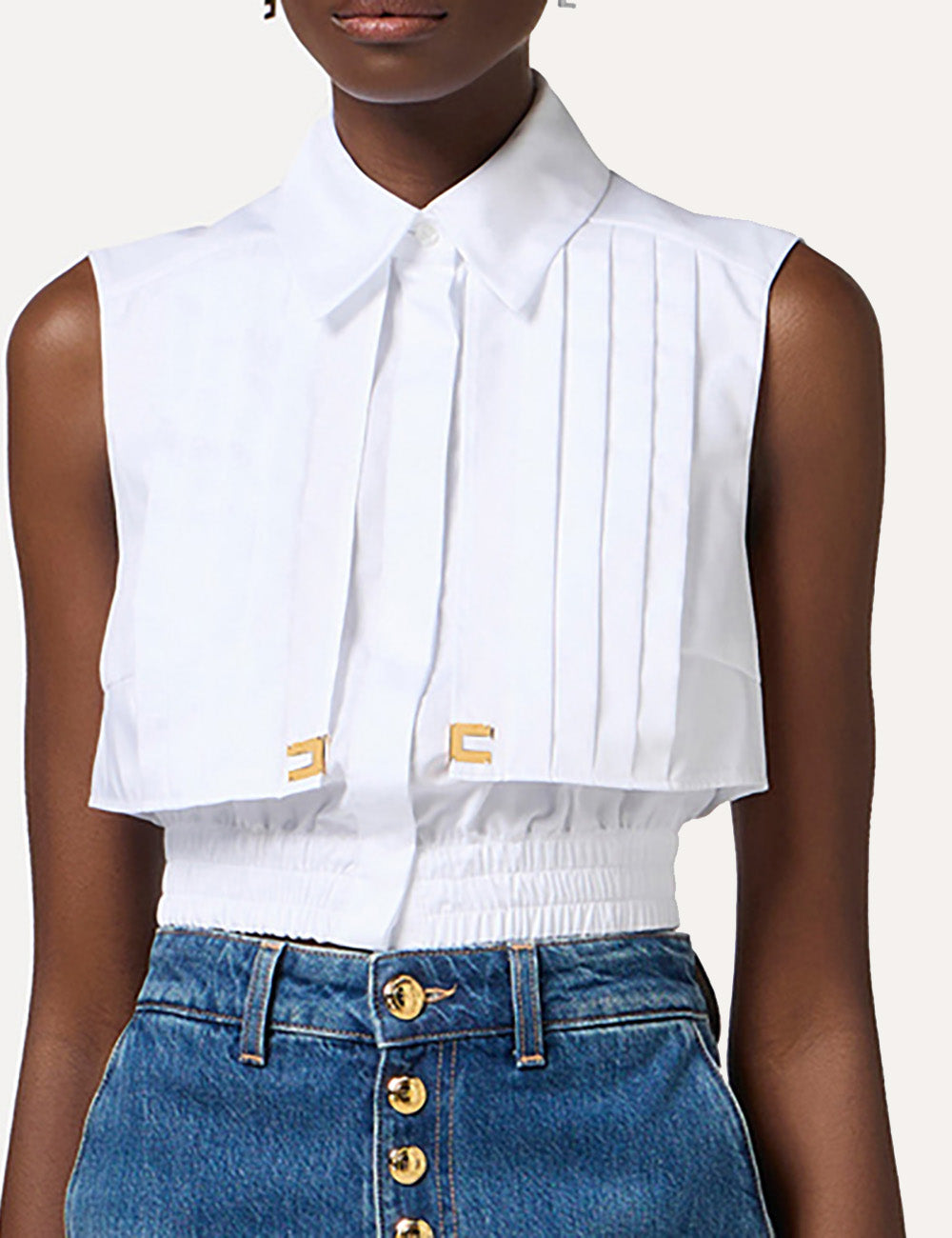 ELISABETTA FRANCHI Cropped poplin shirt with cape