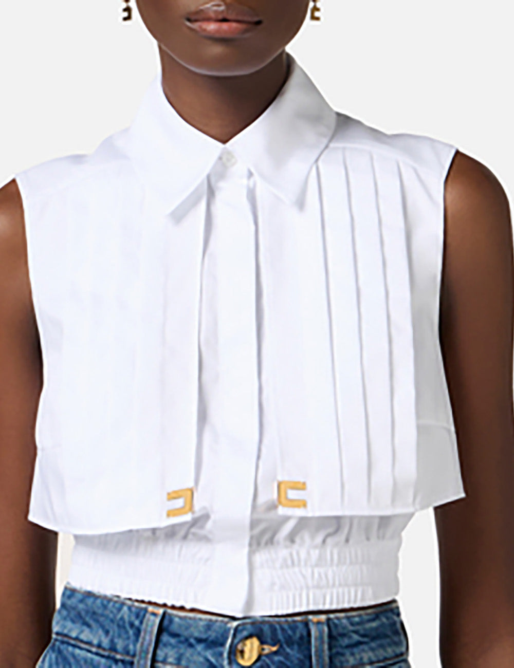 ELISABETTA FRANCHI Cropped poplin shirt with cape