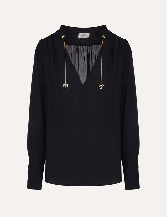 ELISABETTA FRANCHI Blouse in georgette fabric with charms and logo