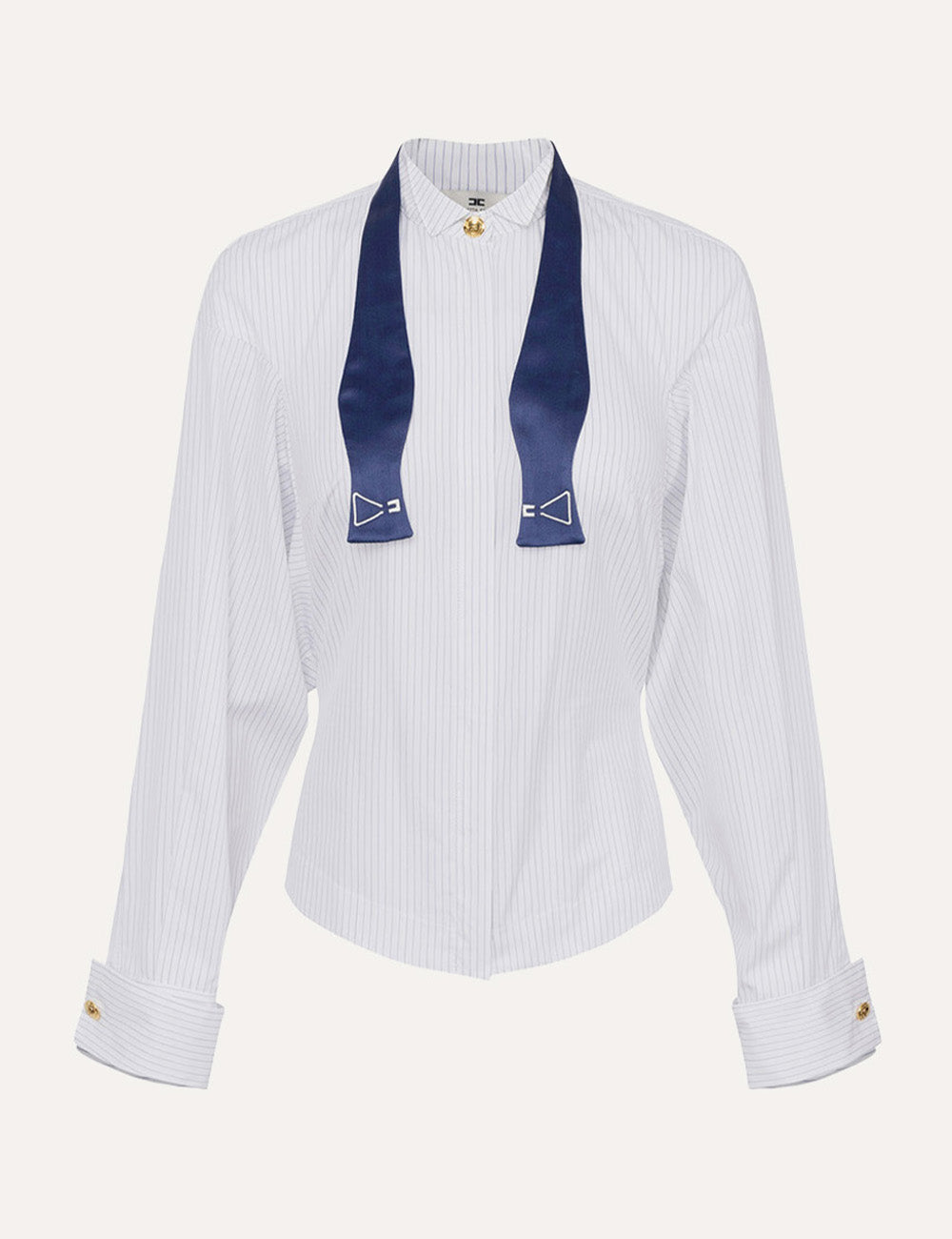 ELISABETTA FRANCHI Striped poplin shirt with bow tie