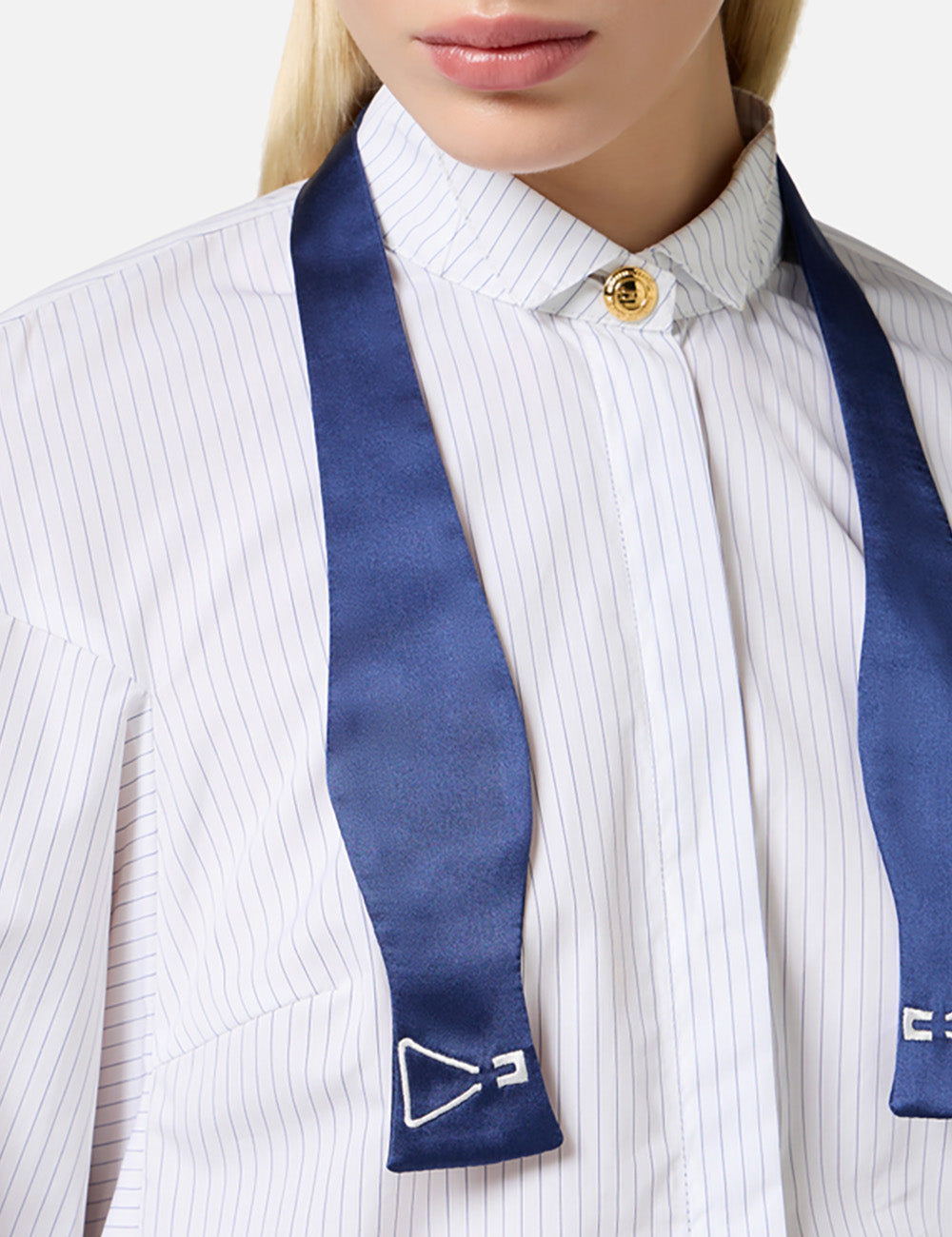 ELISABETTA FRANCHI Striped poplin shirt with bow tie