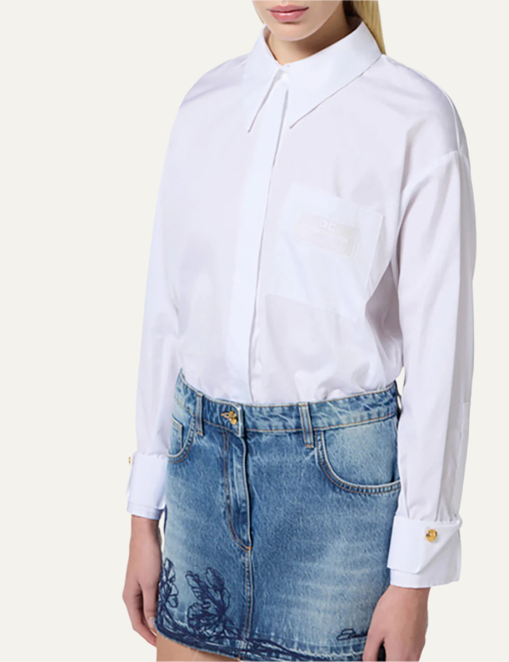 ELISABETTA FRANCHI Poplin shirt with embroidered breast pocket