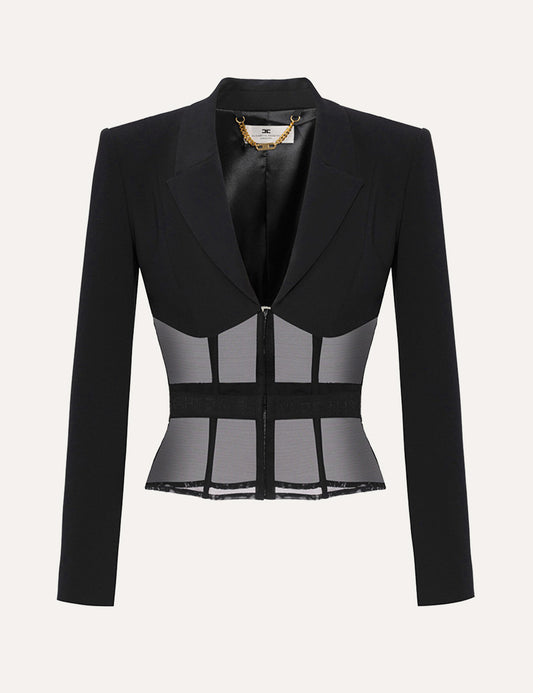 ELISABETTA FRANCHI Jacket in crêpe and tulle fabrics