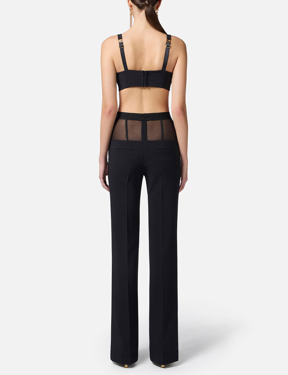 ELISABETTA FRANCHI Crêpe trousers with tulle peplum