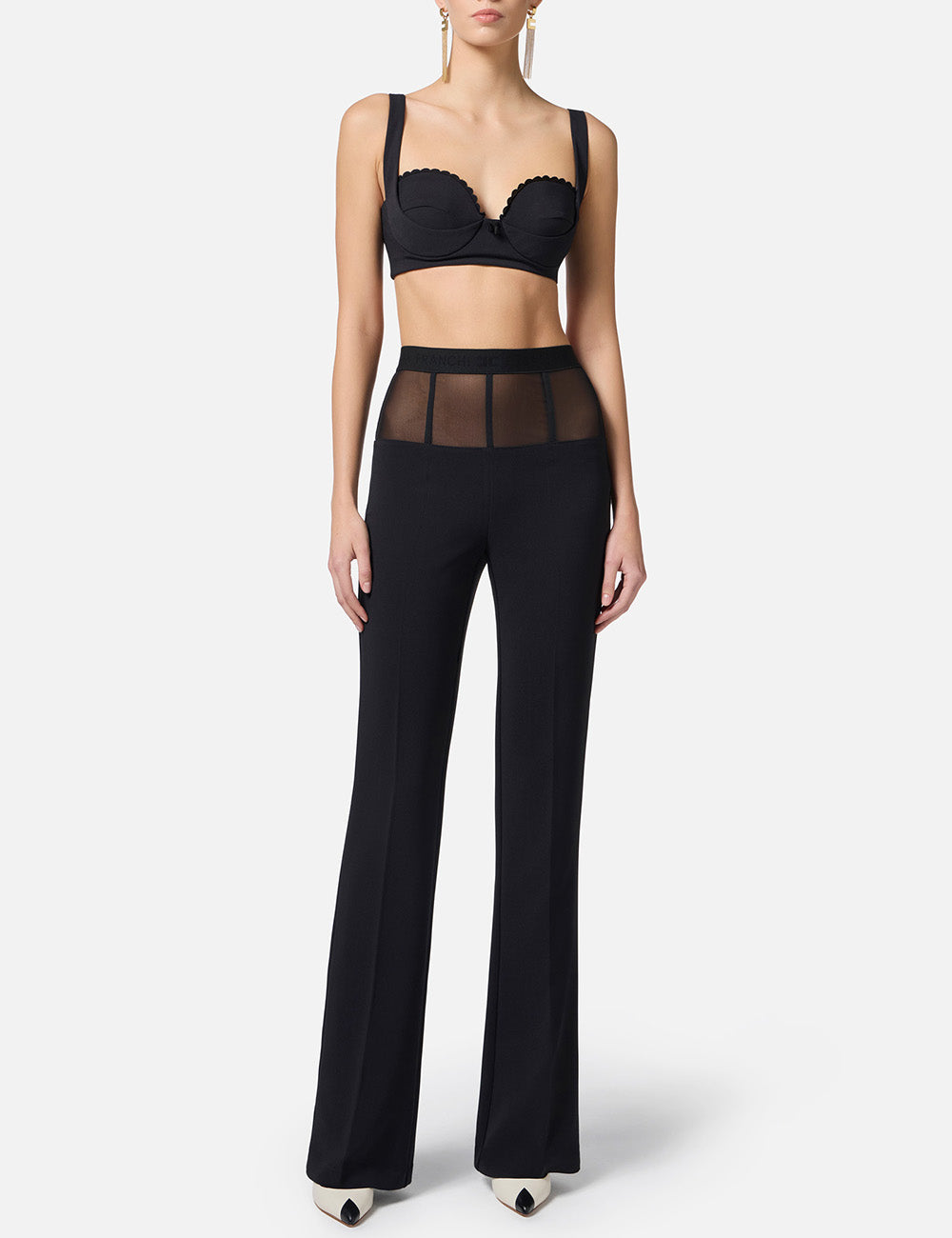 ELISABETTA FRANCHI Crêpe trousers with tulle peplum