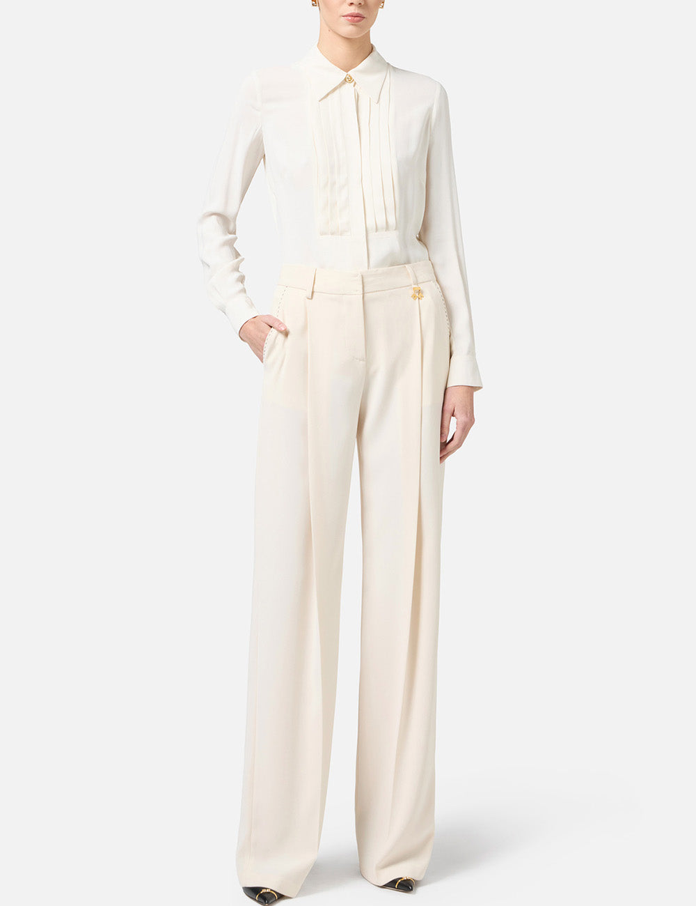 ELISABETTA FRANCHI Crêpe trousers with contrasting topstitching