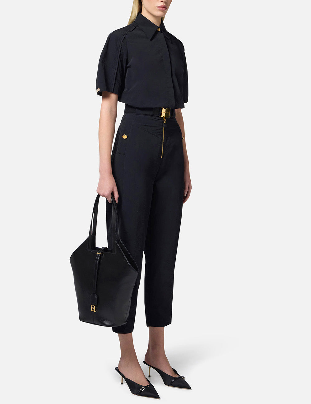 ELISABETTA FRANCHI Technical voile trousers with belt