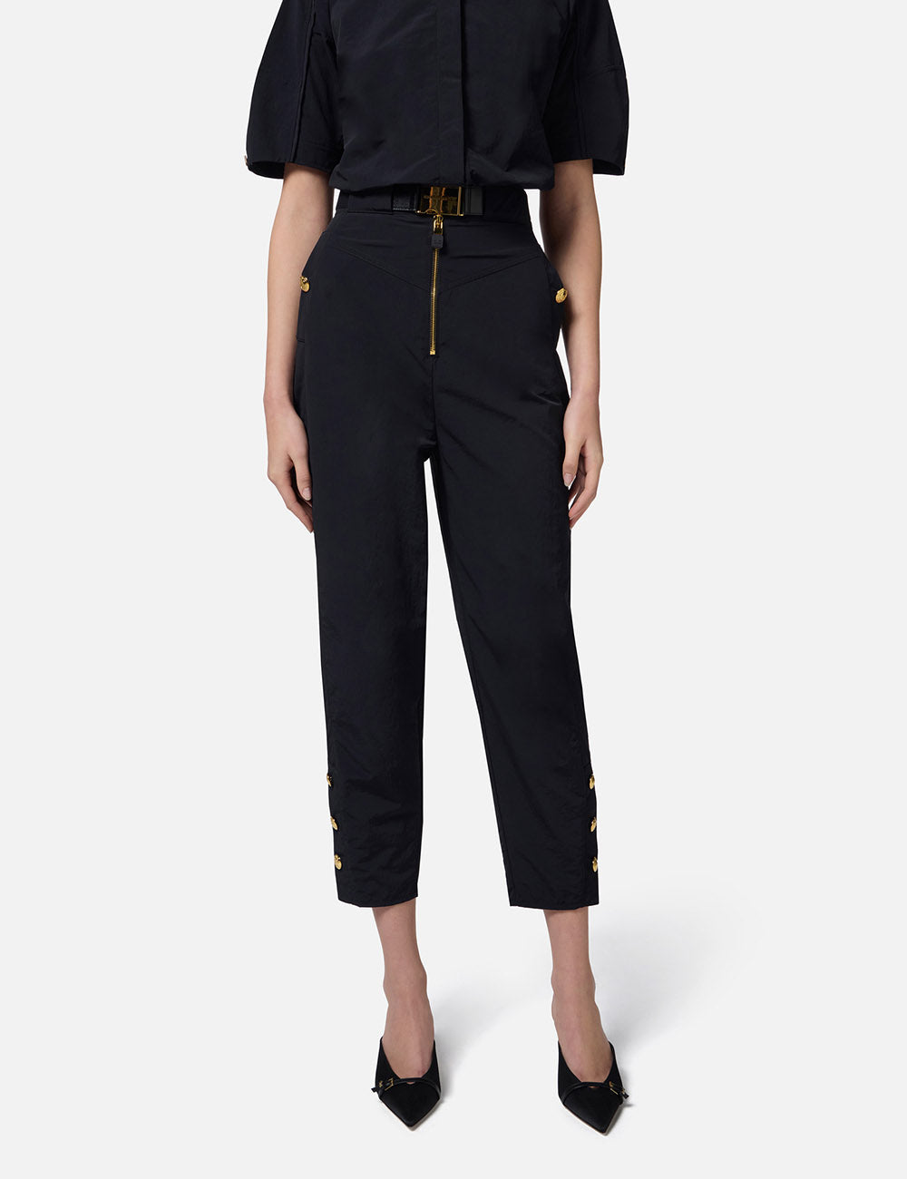 ELISABETTA FRANCHI Technical voile trousers with belt