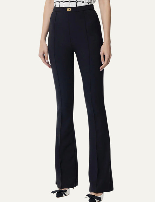 ELISABETTA FRANCHI Crêpe bell-bottom trousers with logo plaque