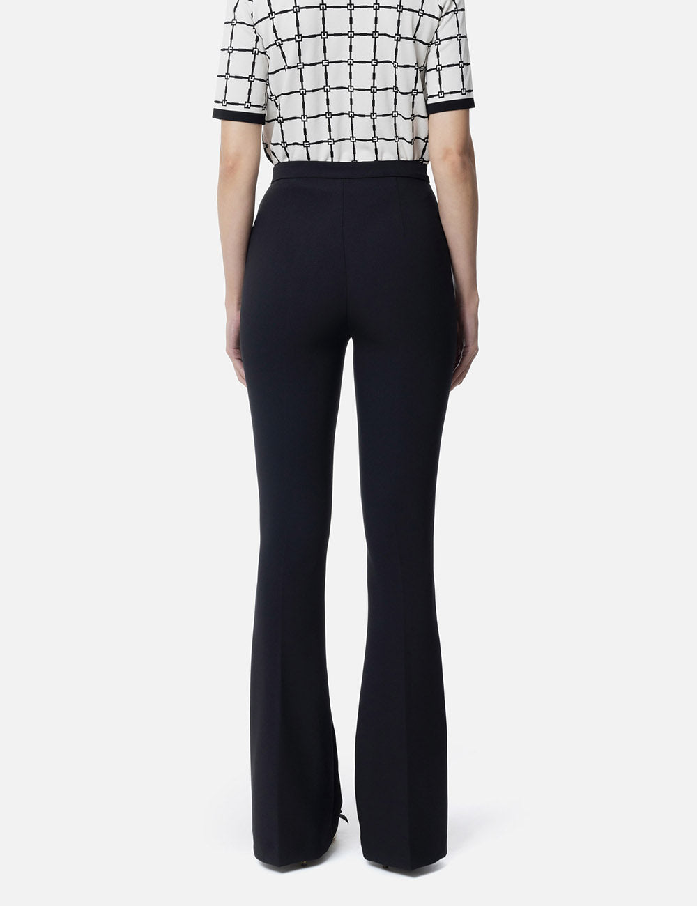 ELISABETTA FRANCHI Crêpe bell-bottom trousers with logo plaque