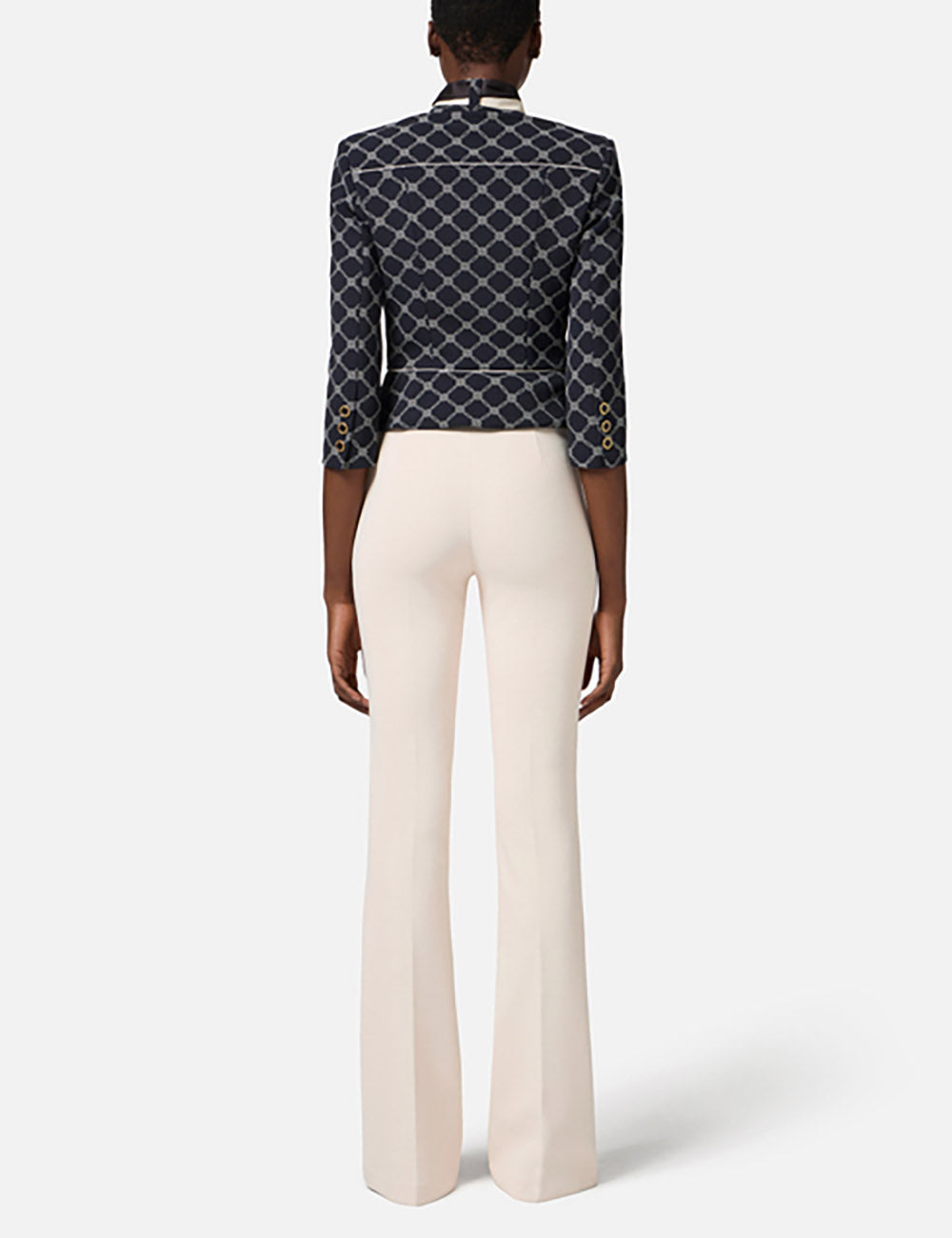 ELISABETTA FRANCHI Crêpe bell-bottom trousers with logo plaque