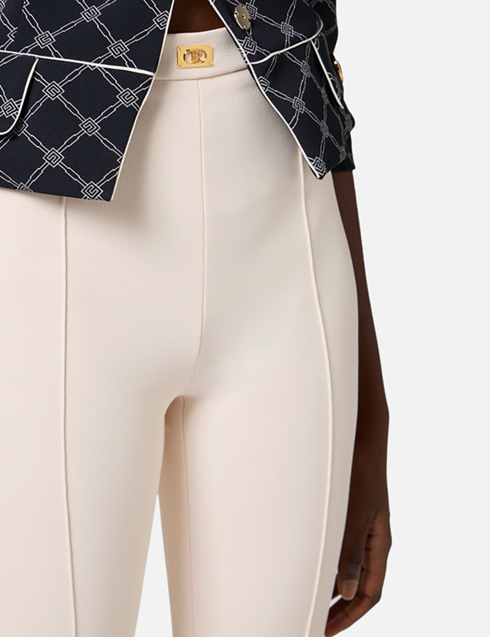 ELISABETTA FRANCHI Crêpe bell-bottom trousers with logo plaque