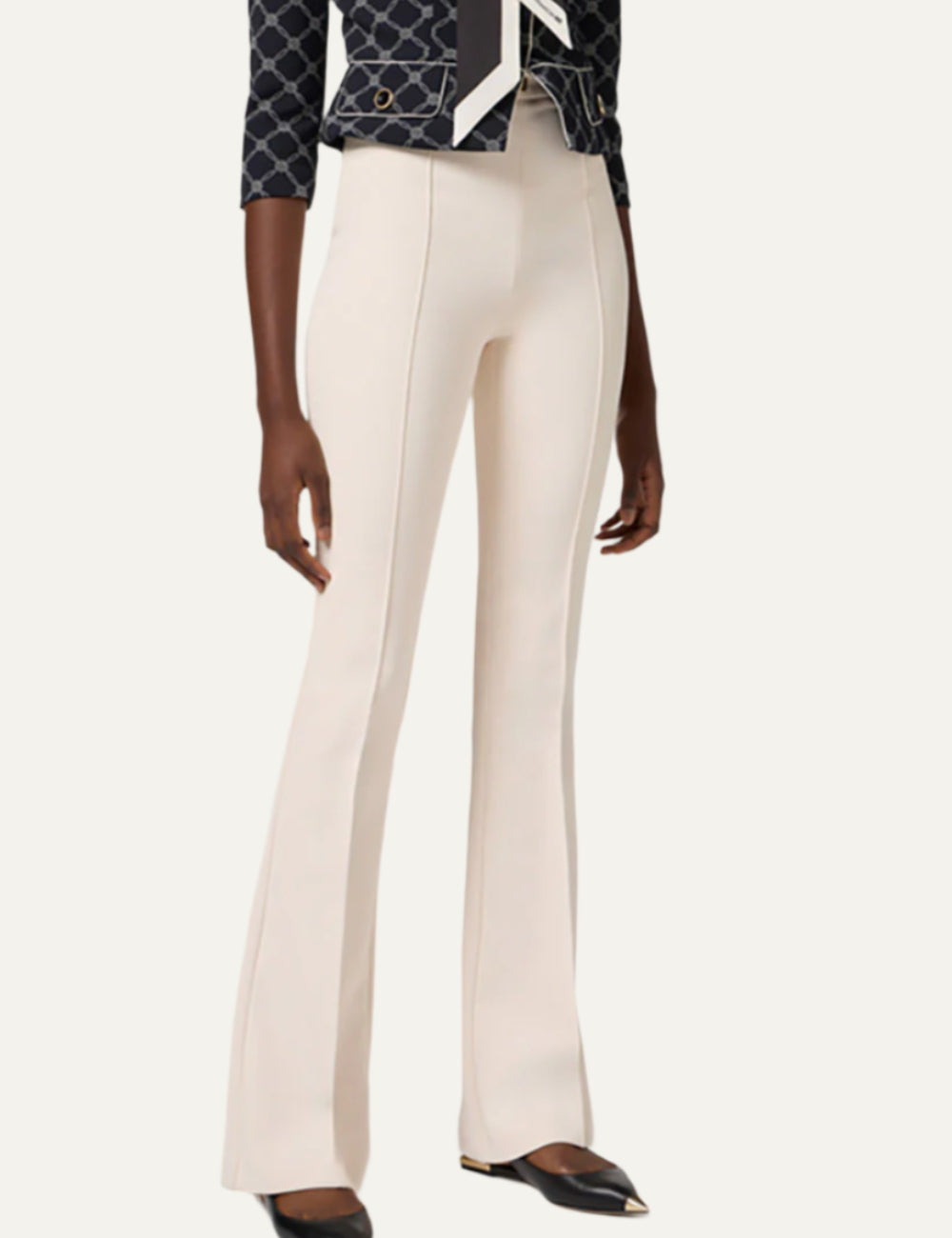 ELISABETTA FRANCHI Crêpe bell-bottom trousers with logo plaque