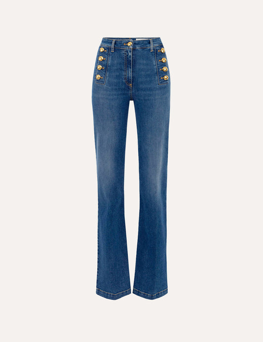 ELISABETTA FRANCHI Bell-bottom jeans with row of buttons