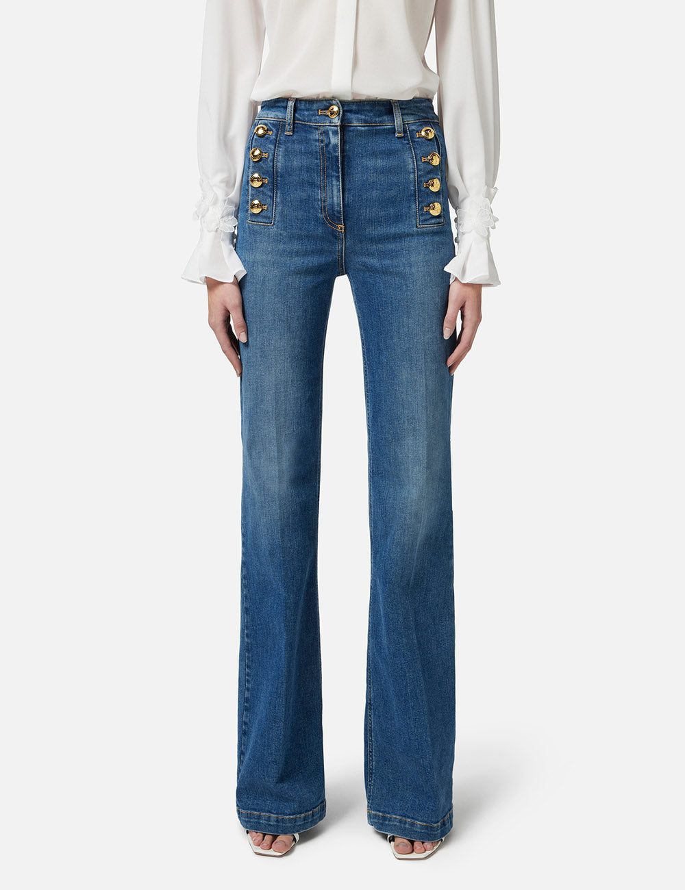 ELISABETTA FRANCHI Bell-bottom jeans with row of buttons