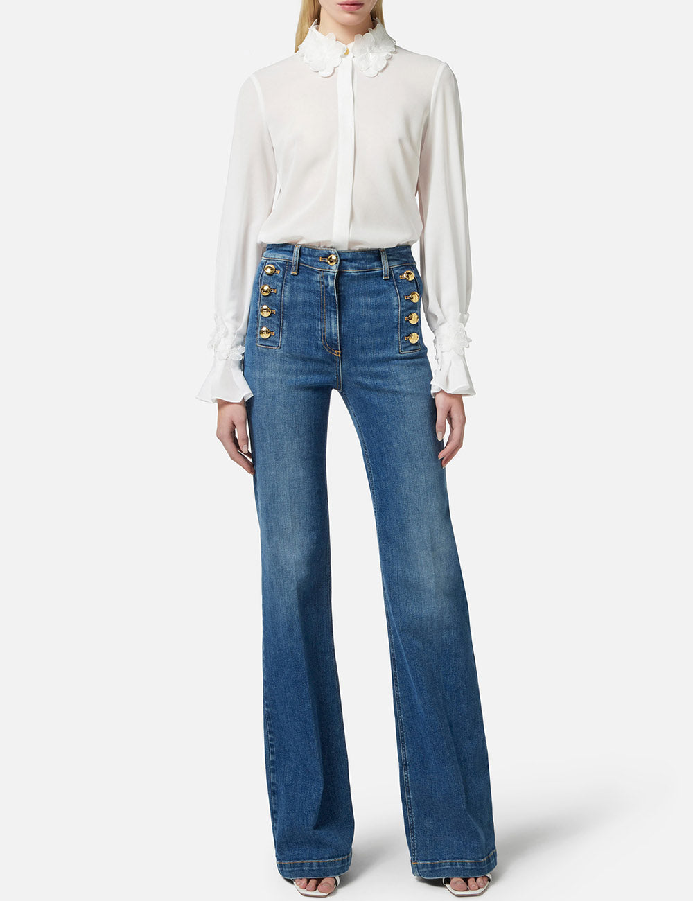 ELISABETTA FRANCHI Bell-bottom jeans with row of buttons