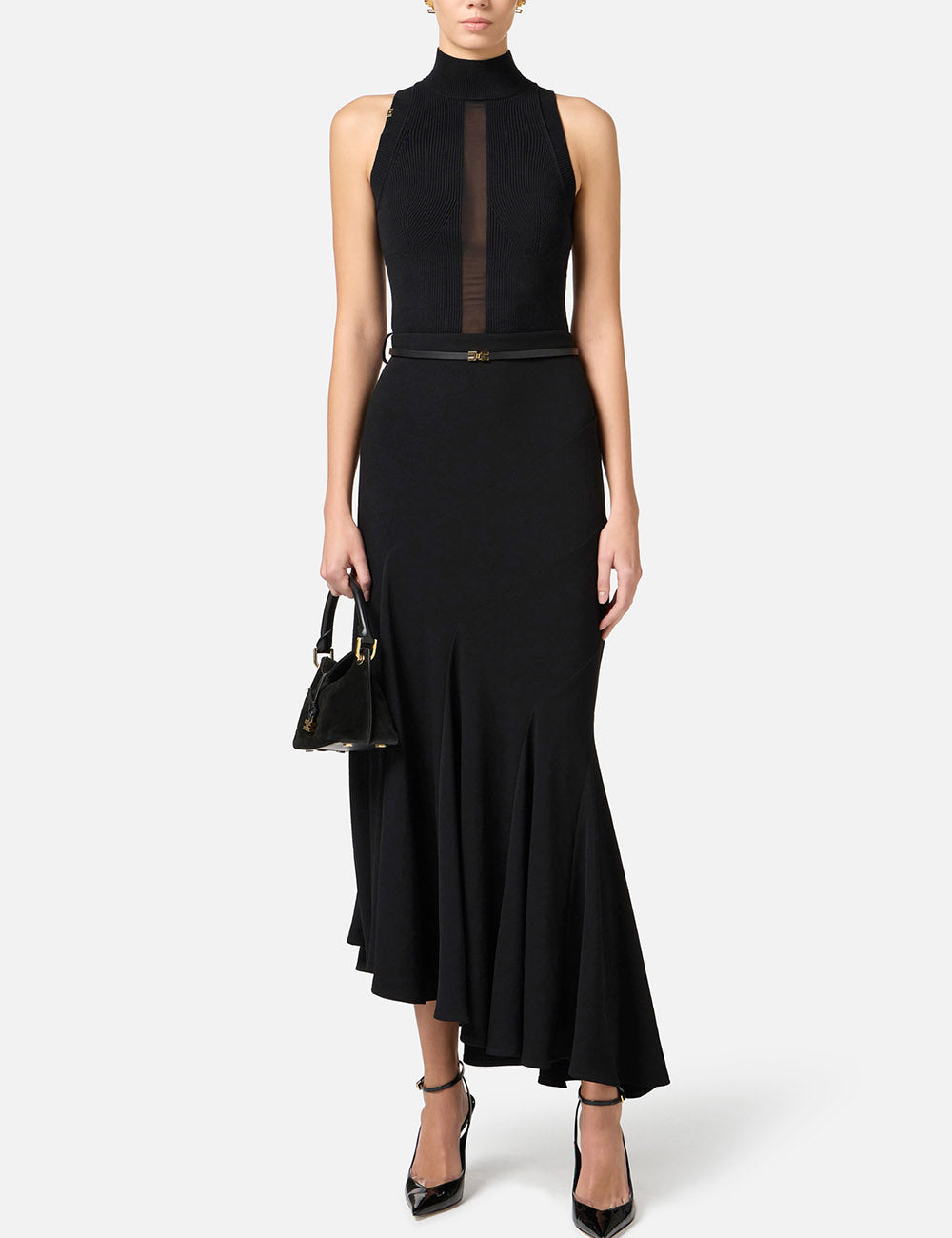 ELISABETTA FRANCHI Top in viscose fabric with tulle detail