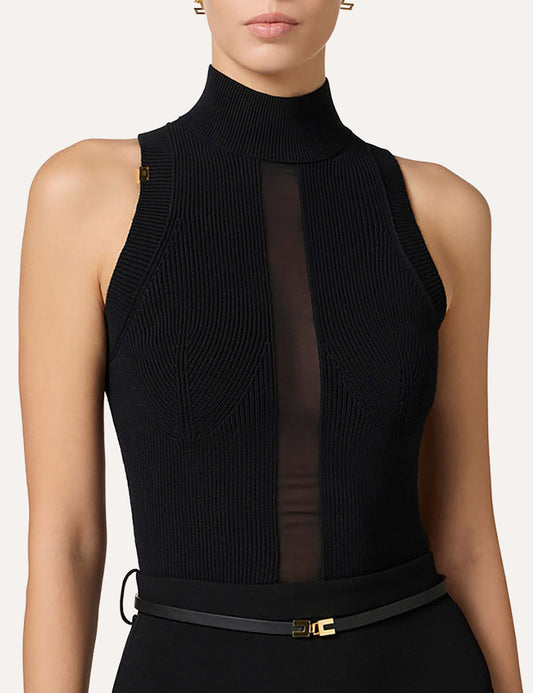 ELISABETTA FRANCHI Top in viscose fabric with tulle detail