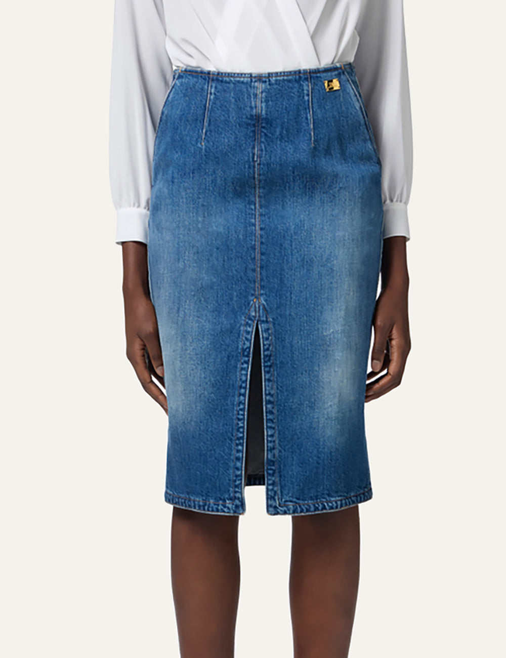 ELISABETTA FRANCHI Denim skirt with slit