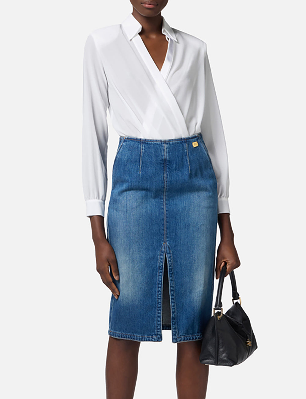 ELISABETTA FRANCHI Denim skirt with slit