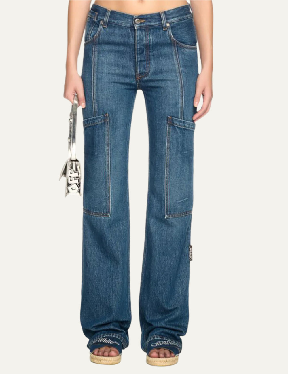 OFF WHITE DENIM SLIM CARGO PANT