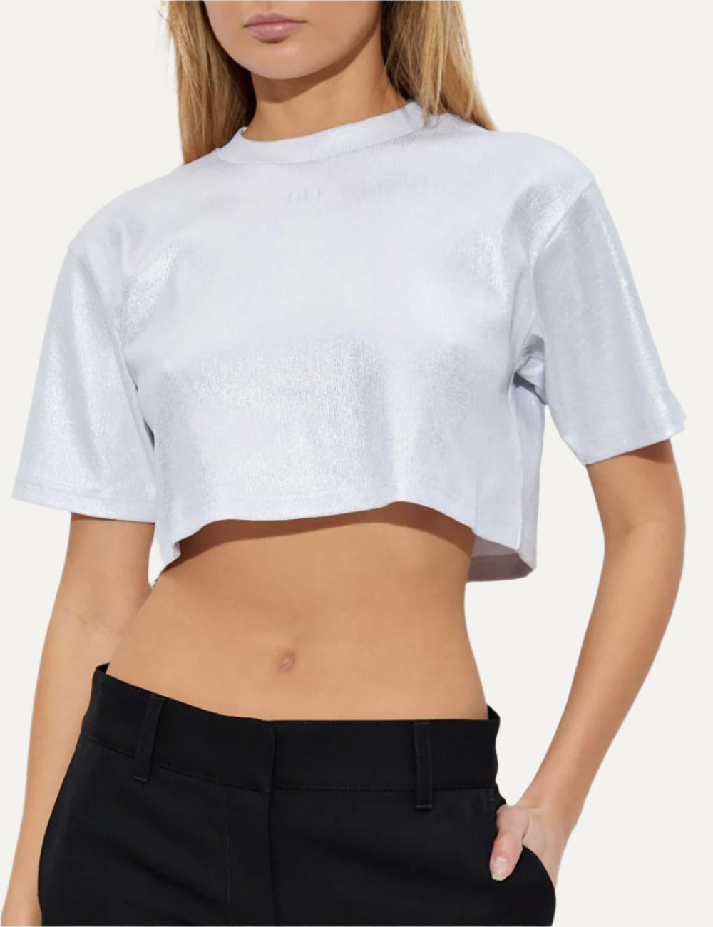 OFF WHITE OFF COATED RIB CROP TEE