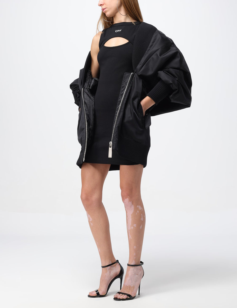 OFF WHITE OFF STAMP RIB ROUND MINI DRESS