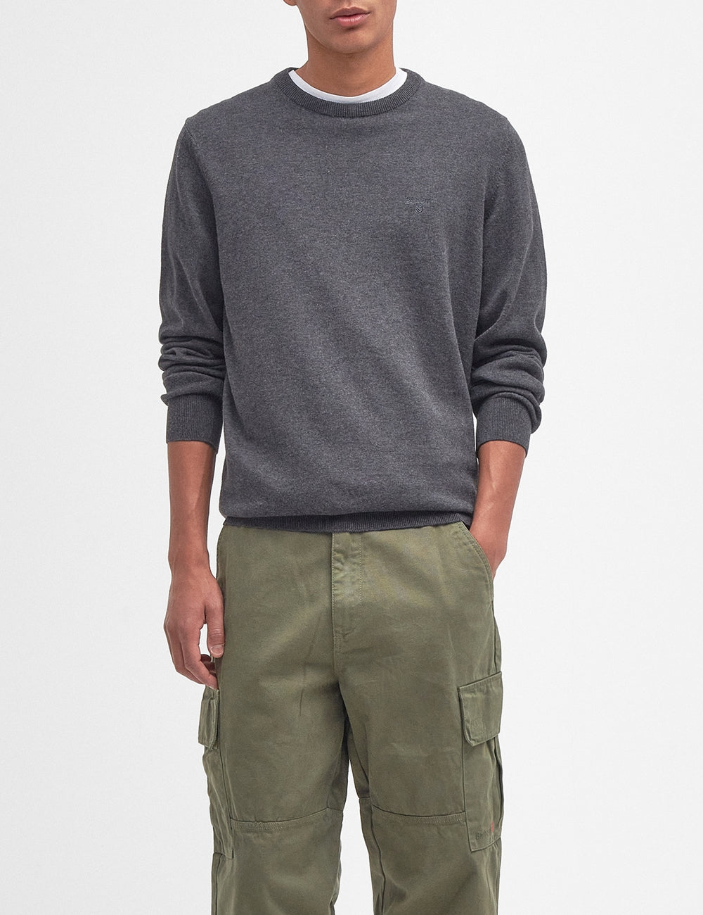BARBOUR PIMA CREW NECK SWEATER CHARCOAL