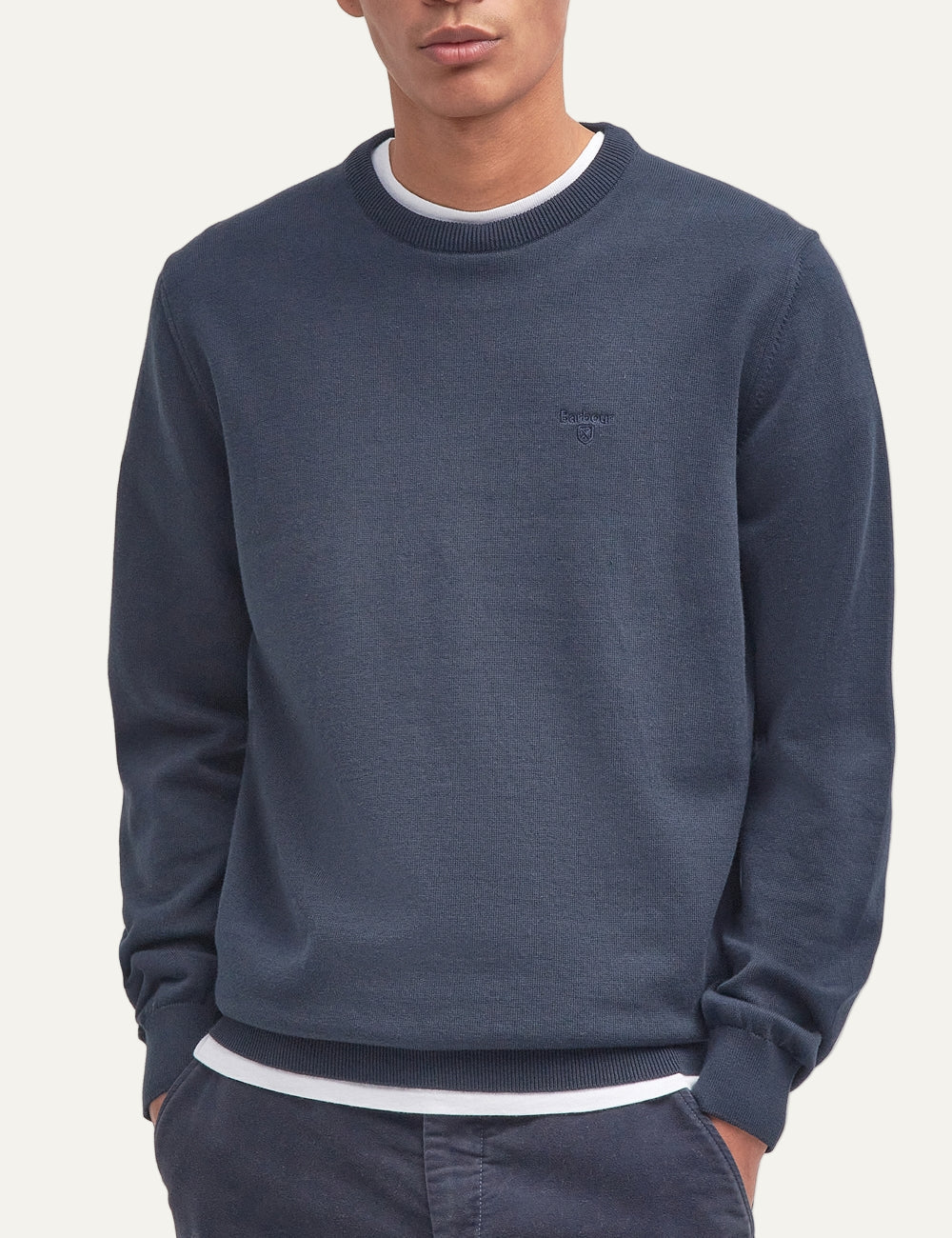 BARBOUR PIMA CREW NECK SWEATER NAVY
