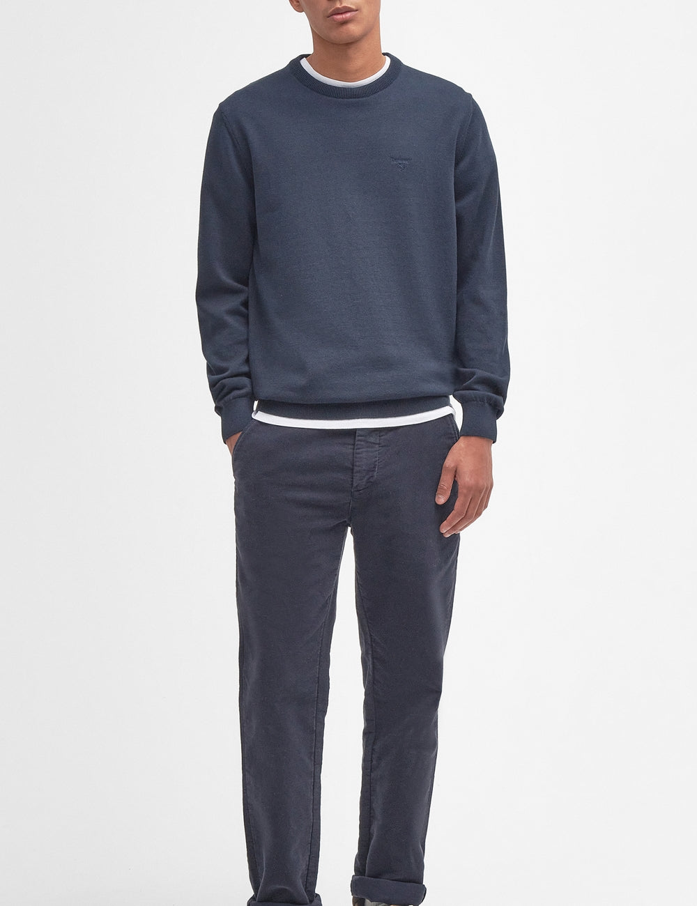 BARBOUR PIMA CREW NECK SWEATER NAVY