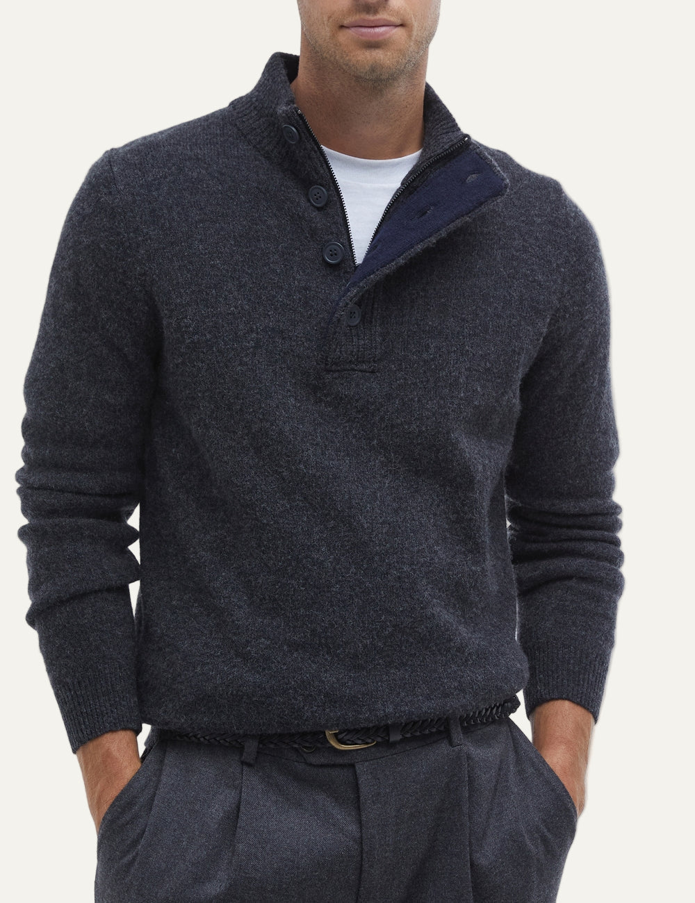 BARBOUR HALF ZIP KNITTED JUMPER CHARCOAL