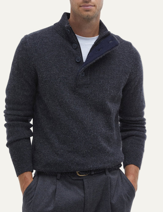 BARBOUR HALF ZIP KNITTED JUMPER CHARCOAL
