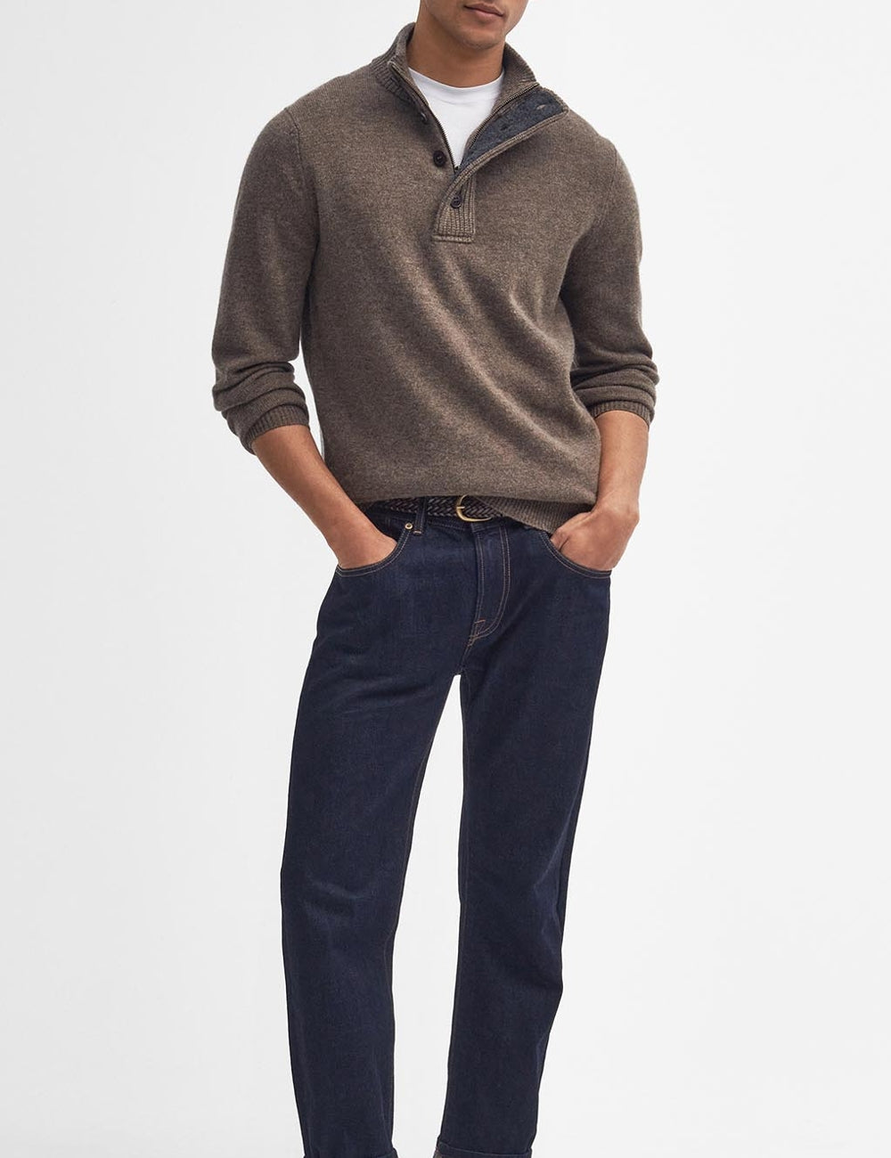 BARBOUR HALF ZIP KNITTED JUMPER STONE