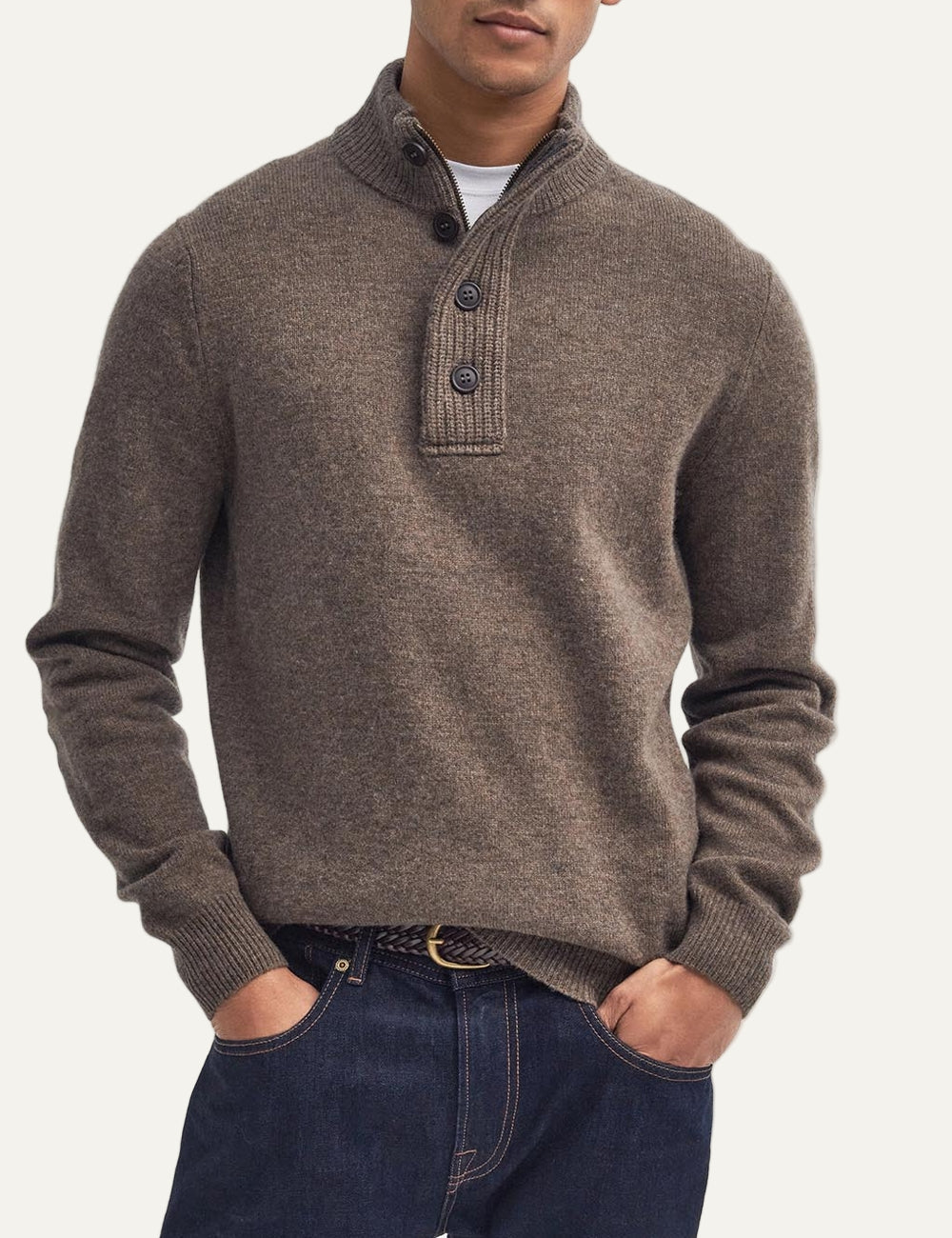 BARBOUR HALF ZIP KNITTED JUMPER STONE