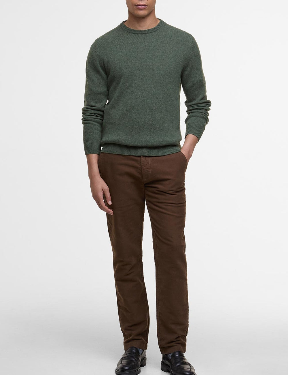 BARBOUR PATCH CREW NECK SWEATER OLIVE