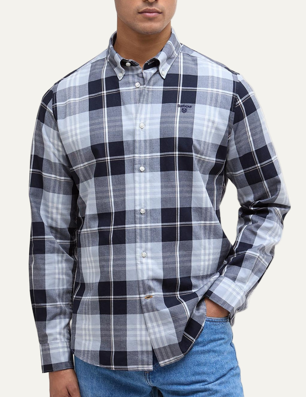 BARBOUR EDGAR TAILORED CHECKED SHIRT MINERAL BLUE